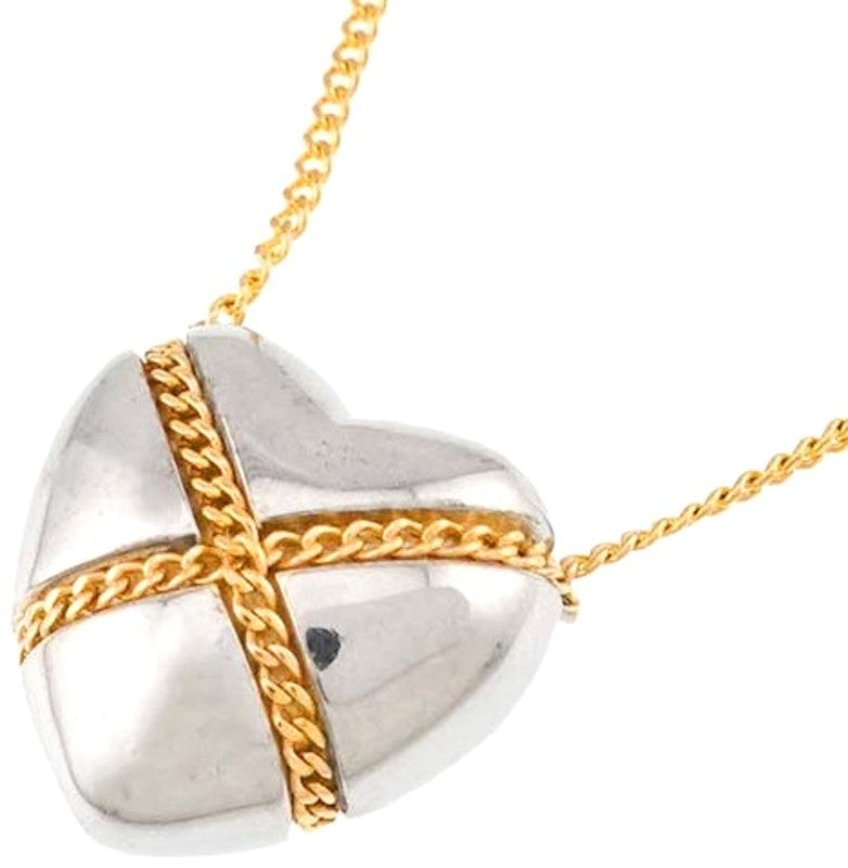 Tiffany & Co Cross Heart Necklace Silver 925 K18 Yellow Gold Chain 45cm 17.7"