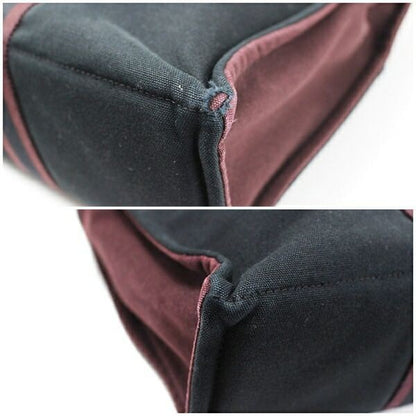 Hermes Authentic Fourre Tout MM Canvas Tote Bag Black Wine Red 43x30x9 cm Used