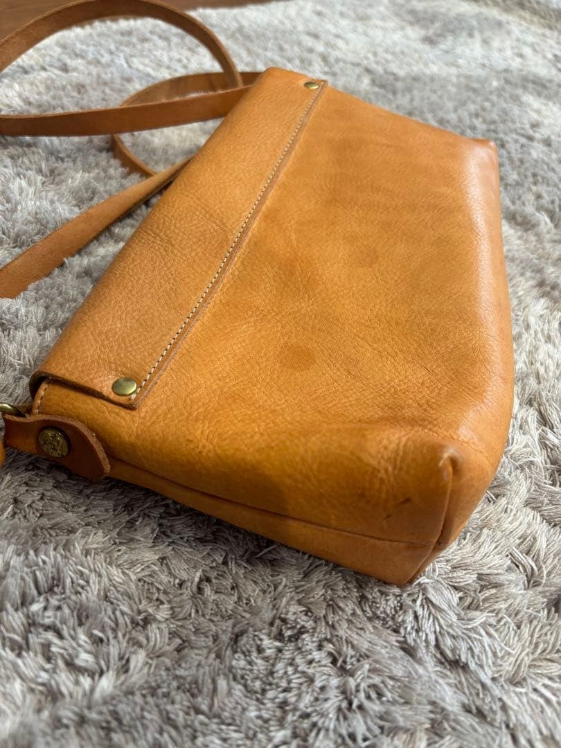 IL BISONTE Concho Button 2way Leather Shoulder Bag Used Camel Color Italy