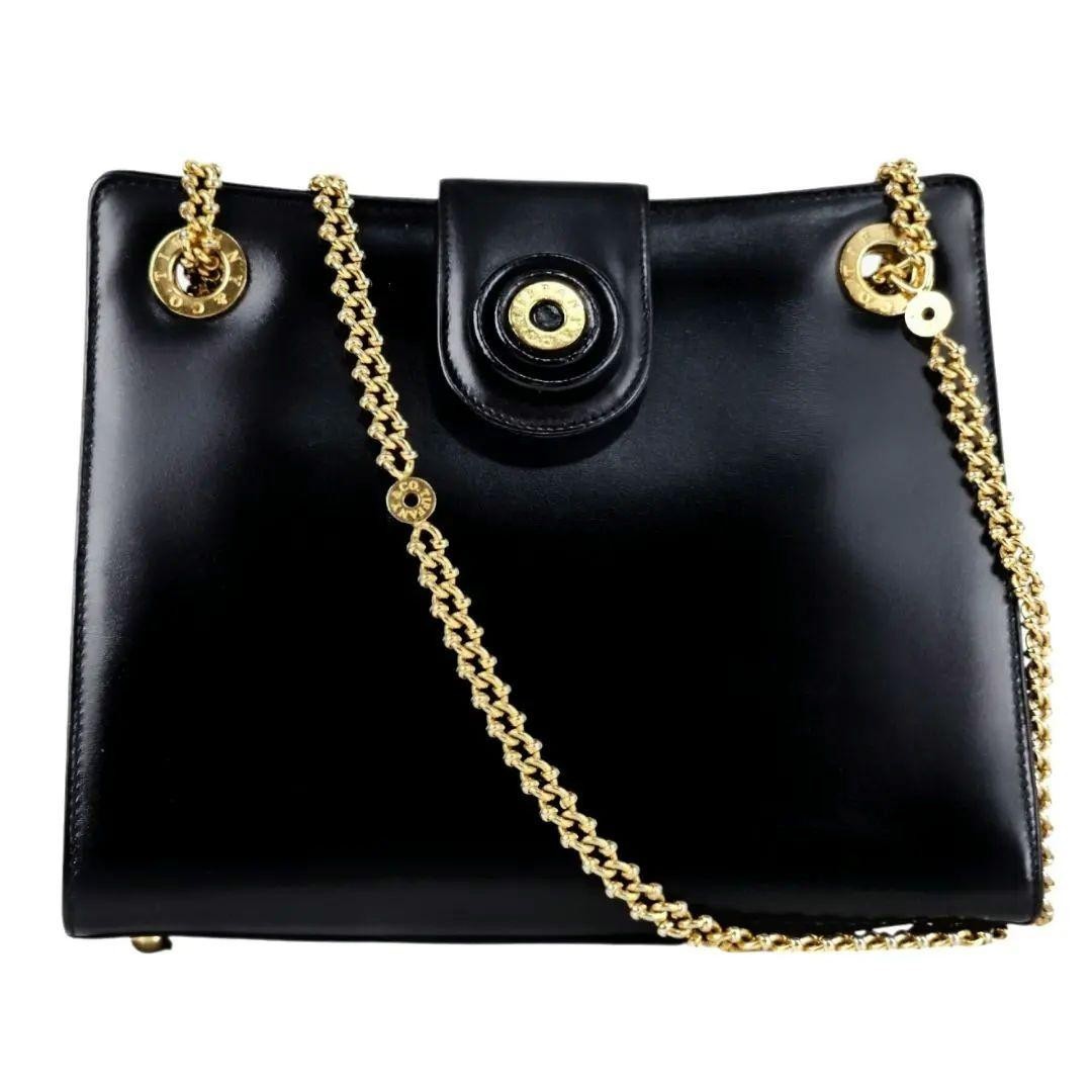 Tiffany & Co Circle Logo Chain Shoulder Bag Leather Gold Hardware Excellent