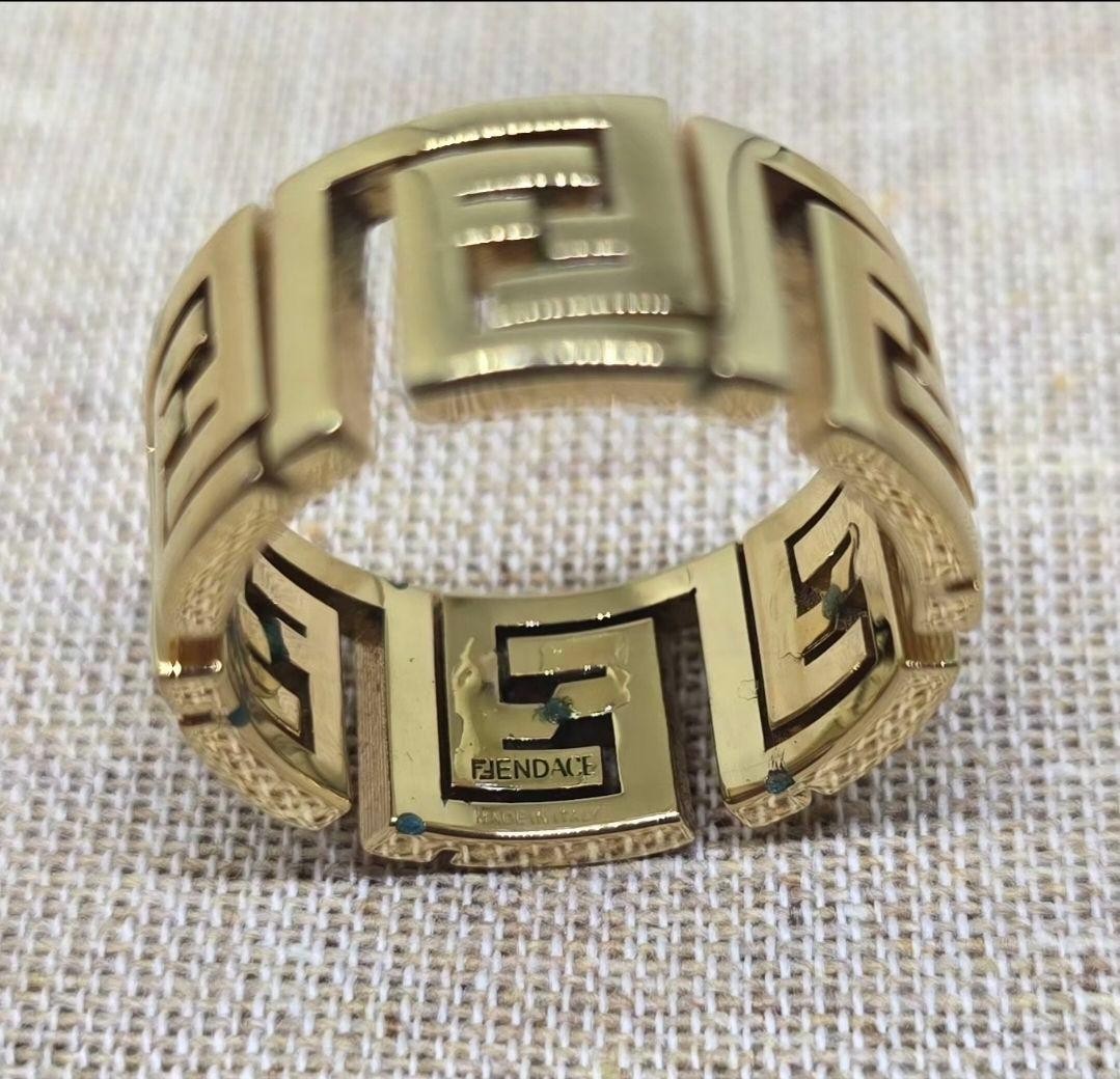 FENDI×VERSACE FENDACE Gold Tone Ring Size 9.5 Extremely Rare Discontinued Item