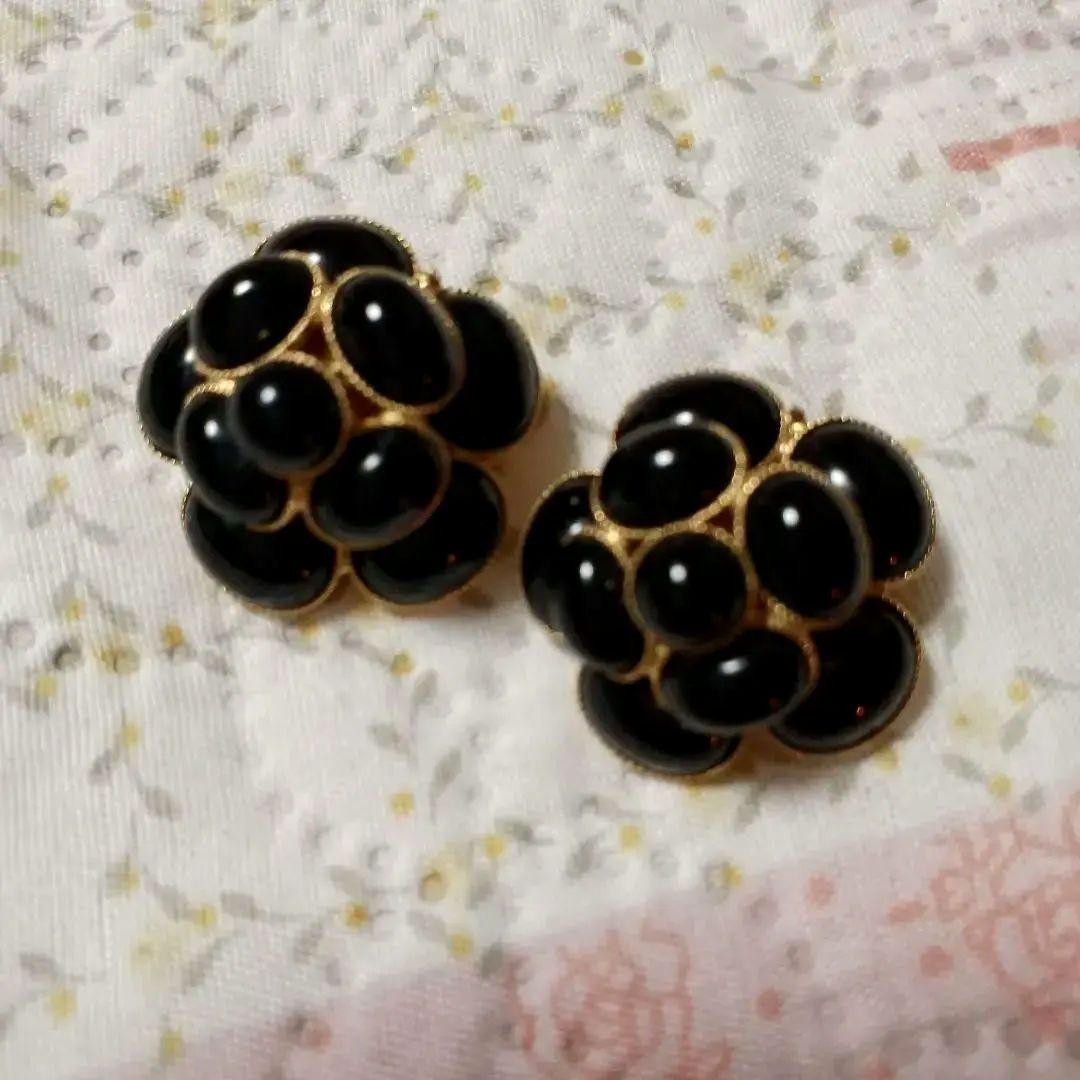 Philippe Ferrandis Black Enamel Camellia Flower Clip On Earrings Elegant Used