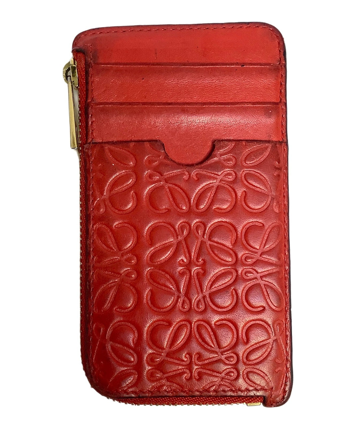 LOEWE Anagram Coin Case Card Holder Red Leather Gold HW Spain 12cm Zip Pouch