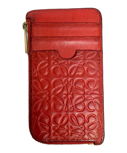 LOEWE Anagram Coin Case Card Holder Red Leather Gold HW Spain 12cm Zip Pouch