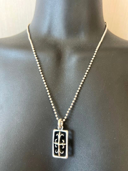 A&G 90s Frame Cross Pendant Necklace Ball Chain Silver 925 USA 35mm Vintage Used