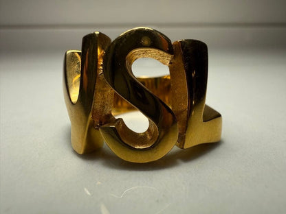 Yves Saint Laurent YSL Cassandra Logo Gold Tone Ring Size 53.5 US 6.5 Excellent