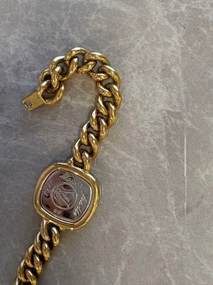 Louis Vuitton 1854 Chain Bracelet Gold Silver Tone Brass Maison fondée 1854