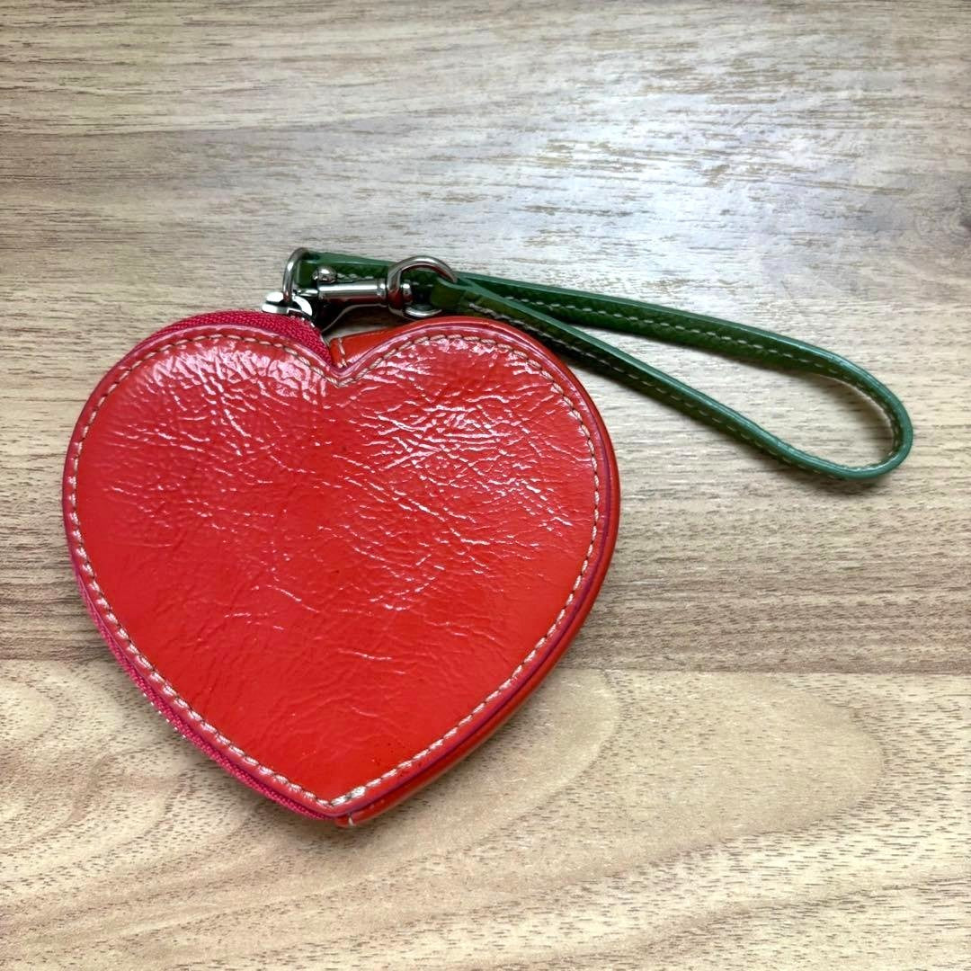 Vintage COACH Strawberry Coin Case Purse Charm Red Patent Leather Heart Shape