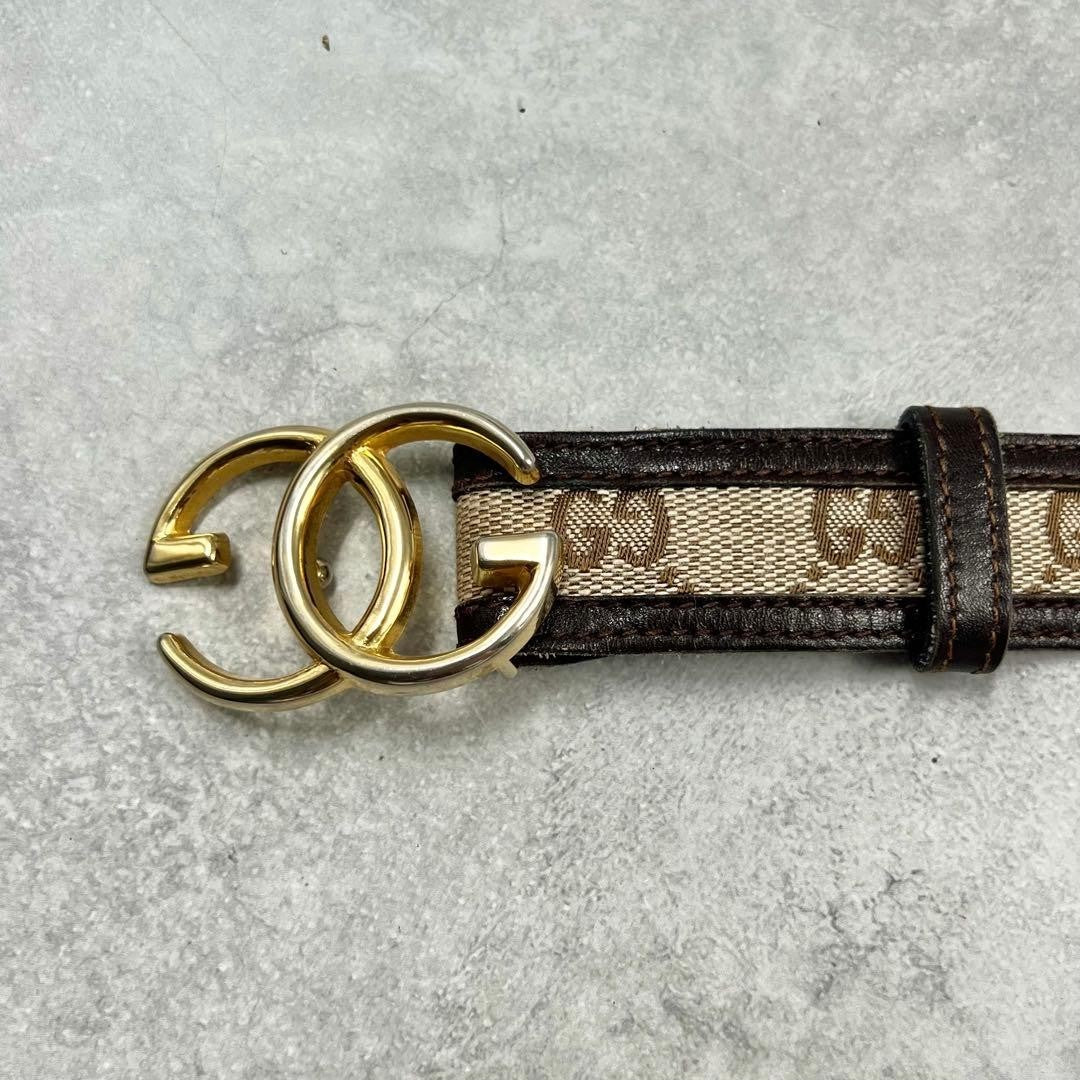 Gucci Interlocking G Gold Tone Buckle GG Canvas Leather Belt Size 75 30 L 89cm