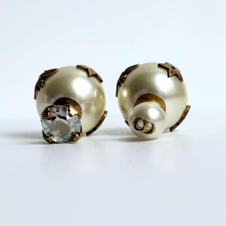 Dior Faux Pearl Crystal Tribal Earrings Designer Womens Jewelry Accessory