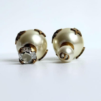Dior Faux Pearl Crystal Tribal Earrings Designer Womens Jewelry Accessory