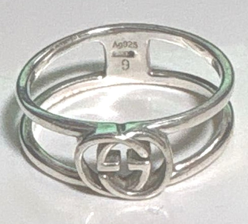 GUCCI Interlocking G Ring Silver 925 Band US 5 / EU 49 Italy Authentic Used