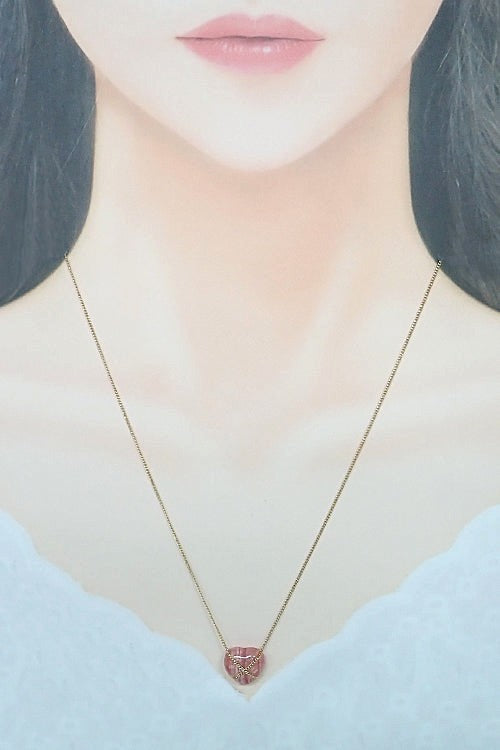 Tiffany & Co Chain Cross Heart Necklace K18 Yellow Gold Rhodochrosite Authentic