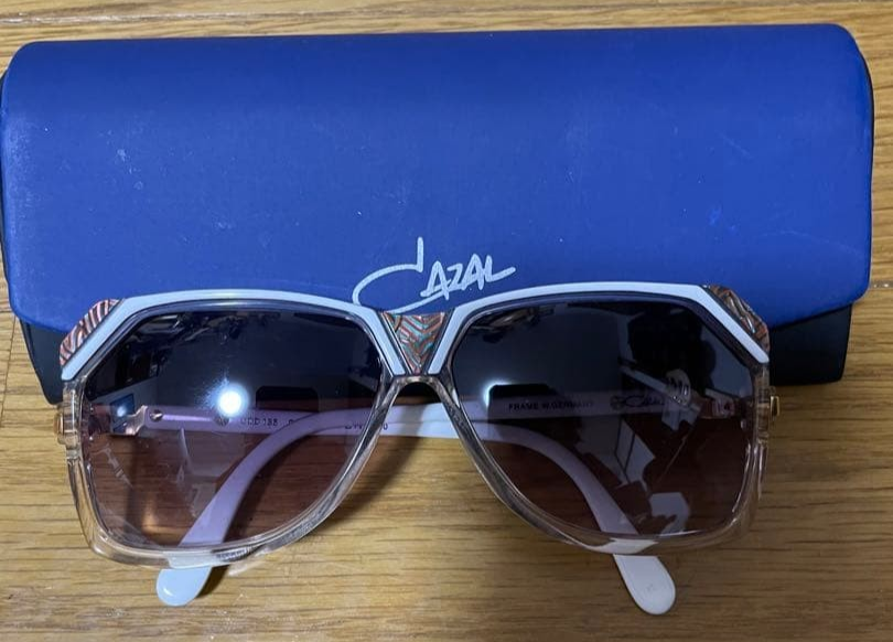 VINTAGE CAZAL Aviator Sunglasses 80s W GERMANY Clear Pink Rainbow Deadstock Case