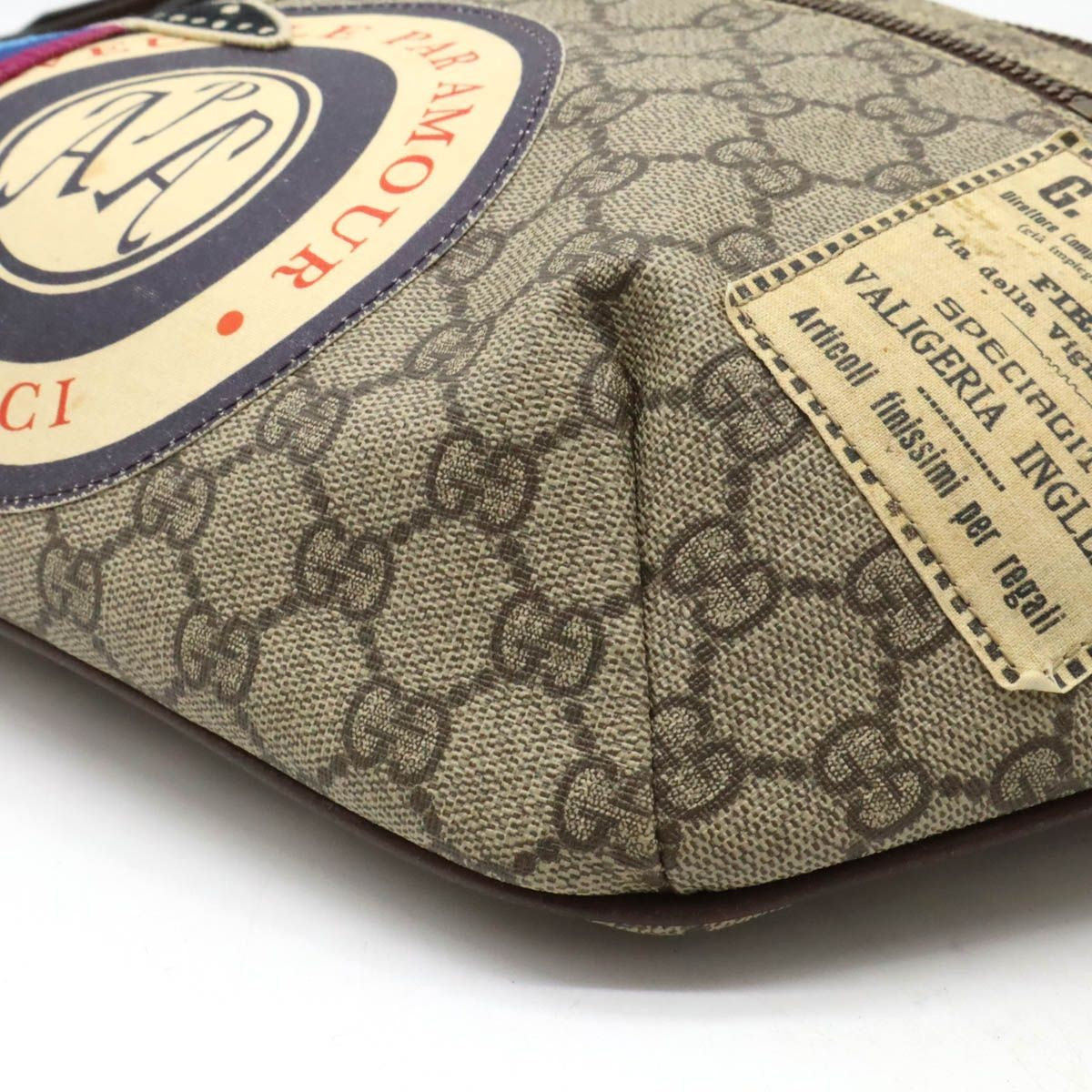 Gucci Auth GG Supreme Courier Belt Bag Khaki Beige Multicolor Applique Used