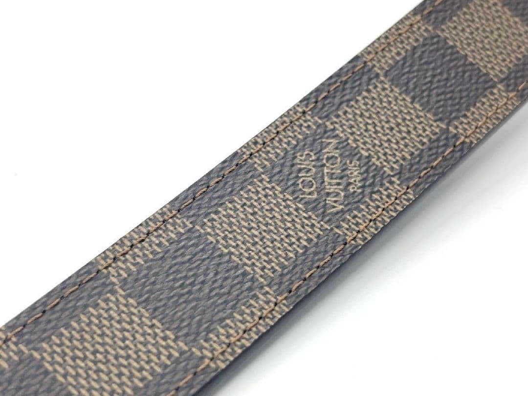 LOUIS VUITTON Damier Ceinture Brown Leather 5 Holes Belt Women Size 80 32