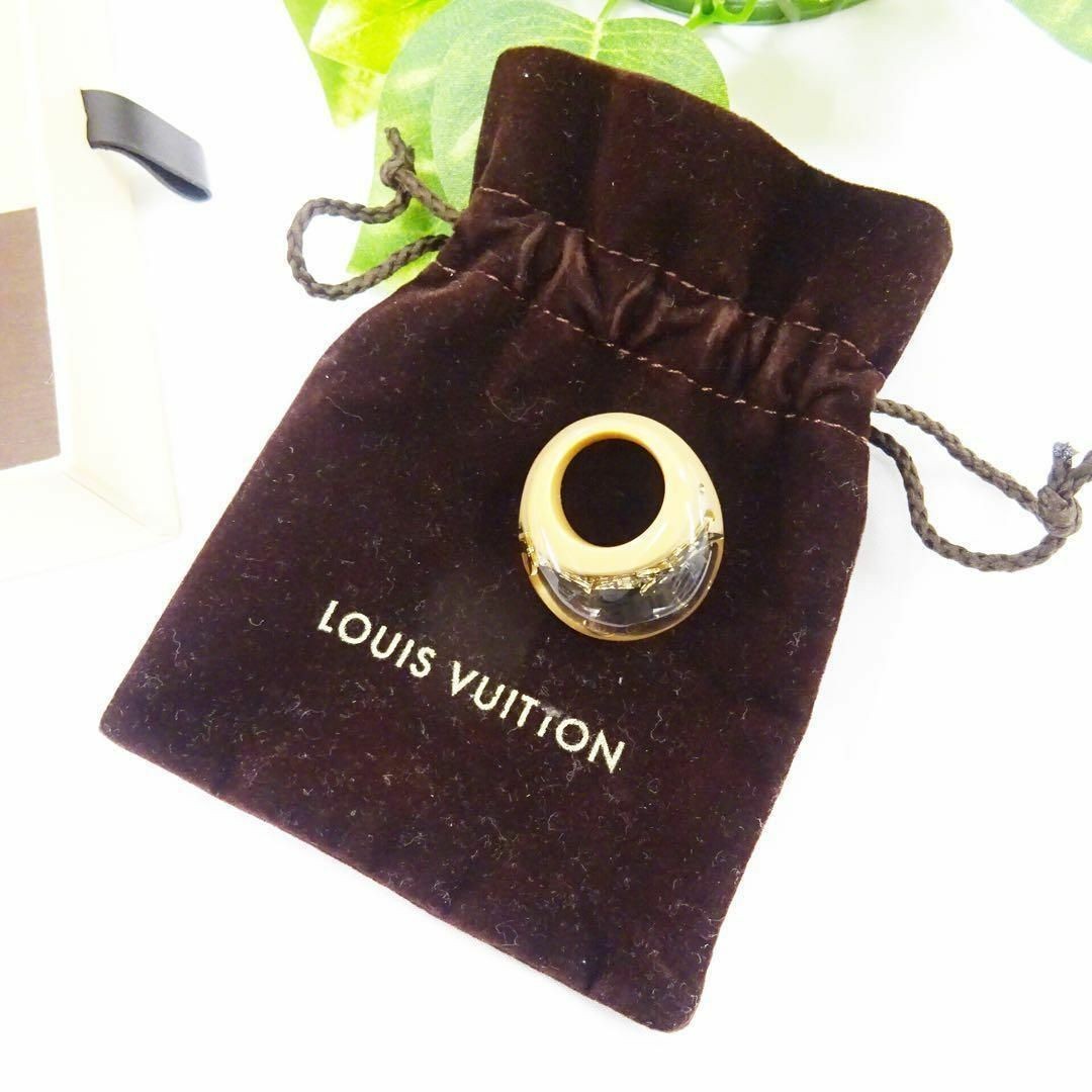 Excellent Louis Vuitton Berg Unclusion Ring Size US 5 Beige Gold Tone With Box