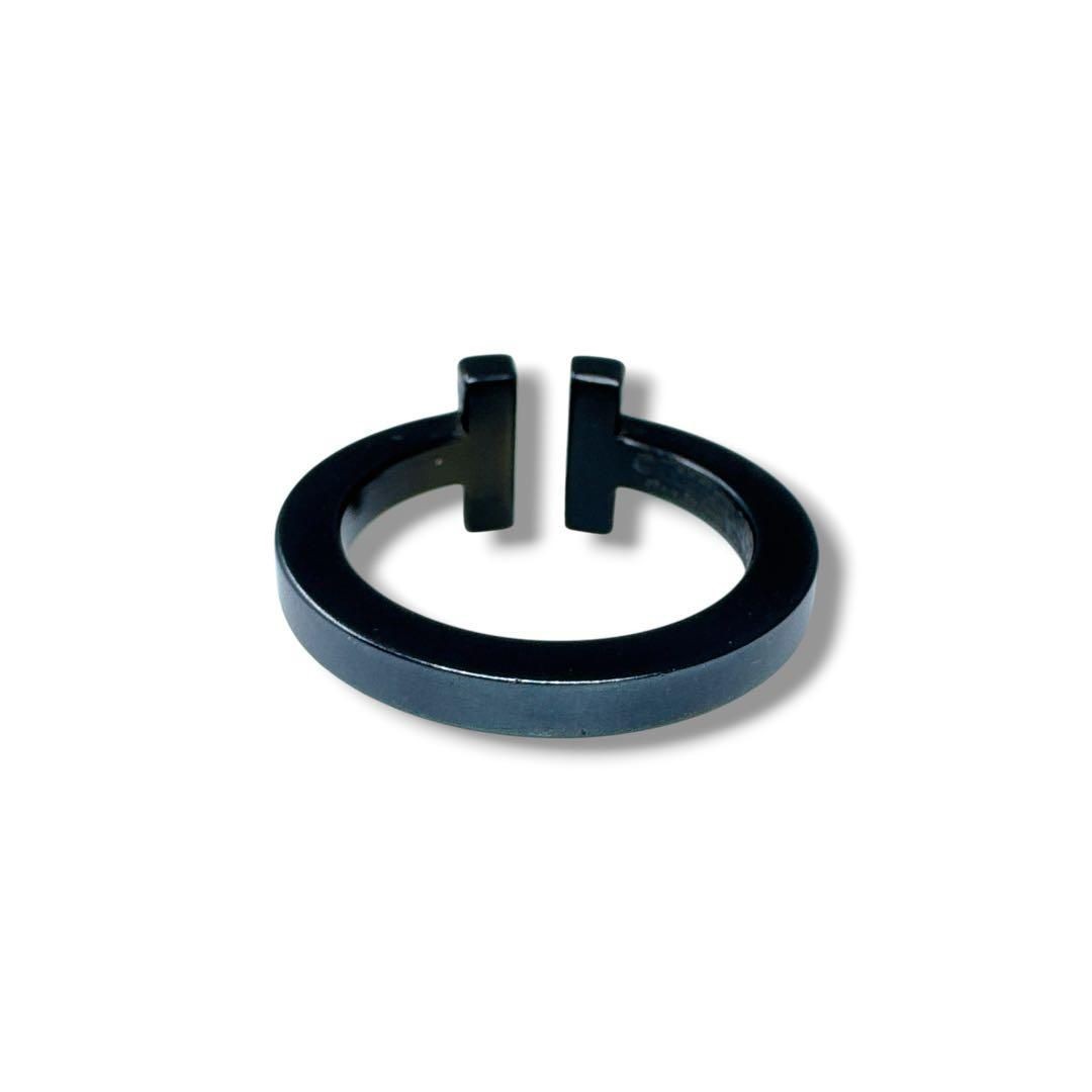 Tiffany & Co Black-coated Stainless Steel T Square Ring Size 49 US 4.75-5