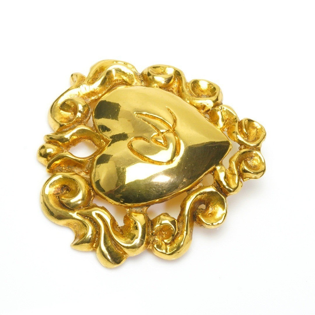Christian Lacroix Authentic Vintage Heart Brooch Gold 5.8x5.5 cm 2.3x2.2" Used