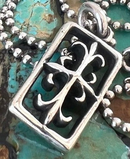 A&G 90s Frame Cross Pendant Necklace Ball Chain Silver 925 USA 35mm Vintage Used