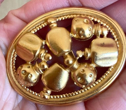 Christian Dior Perfume Bottle Motif Brooch Pin Gold Tone Vintage Oval Jewelry
