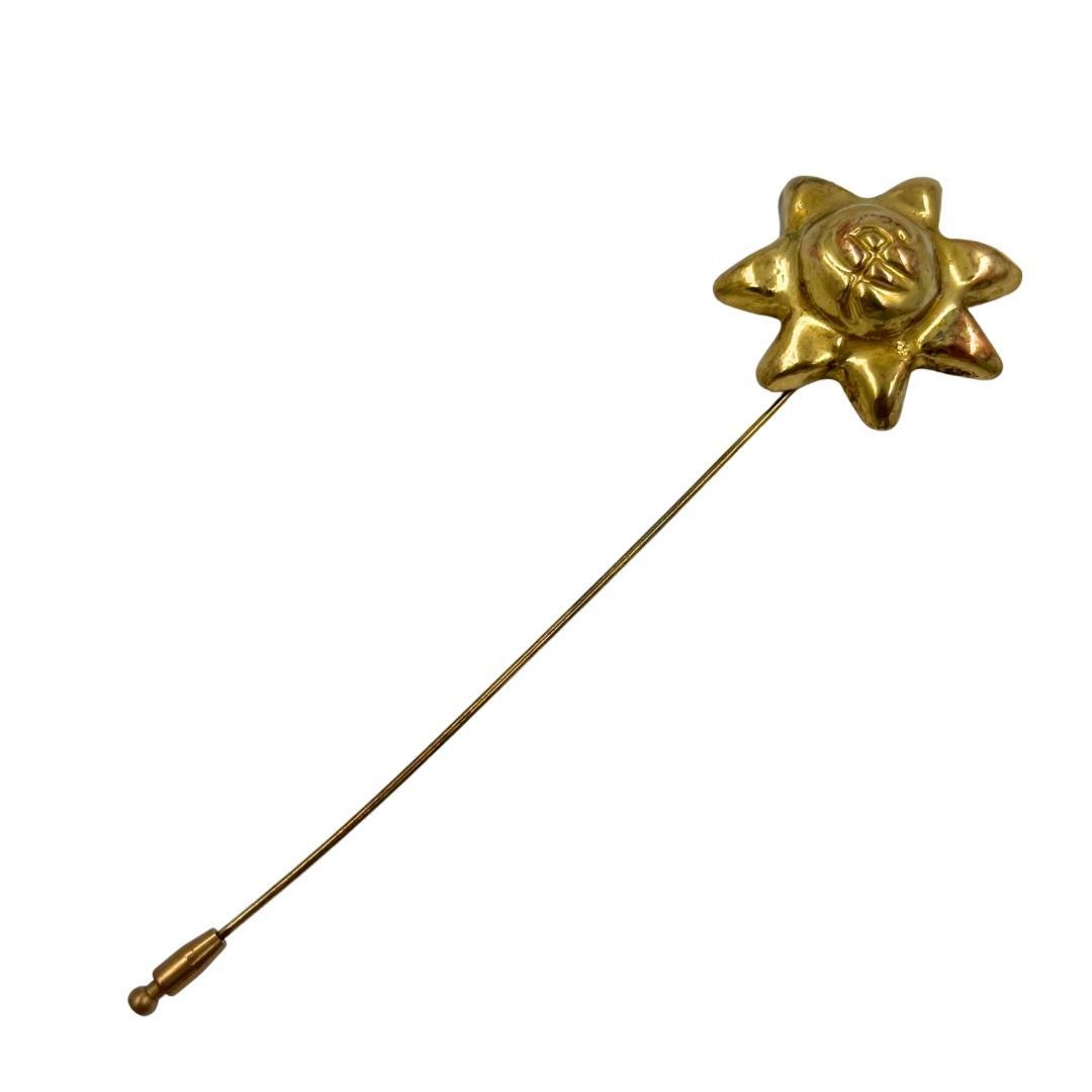 Christian Lacroix Sun Motif Gold Pin Brooch 4x4cm 1.6x1.6" 16cm 6.3" Used VTG