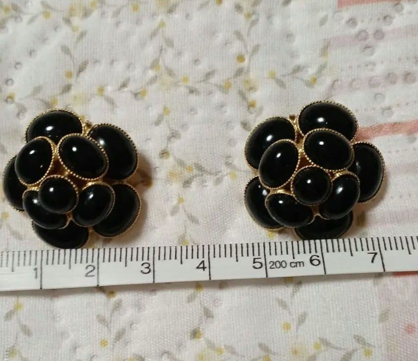 Philippe Ferrandis Black Enamel Camellia Flower Clip On Earrings Elegant Used