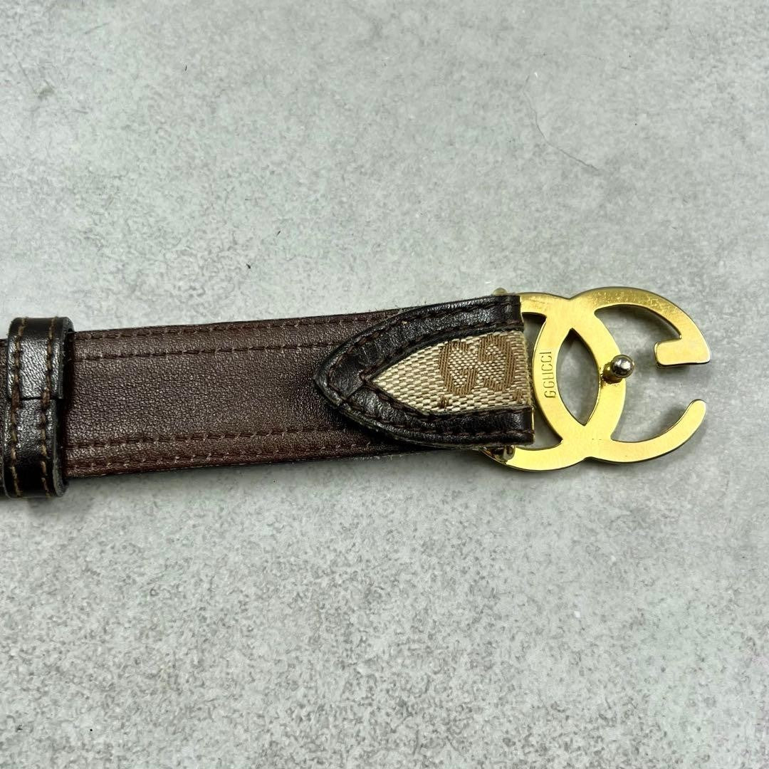 Gucci Interlocking G Gold Tone Buckle GG Canvas Leather Belt Size 75 30 L 89cm
