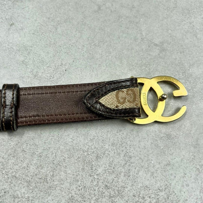 Gucci Interlocking G Gold Tone Buckle GG Canvas Leather Belt Size 75 30 L 89cm