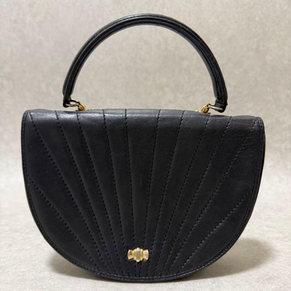 Tiffany & Co Half Moon Black Quilted Leather Handbag Top Handle Gold Hardware