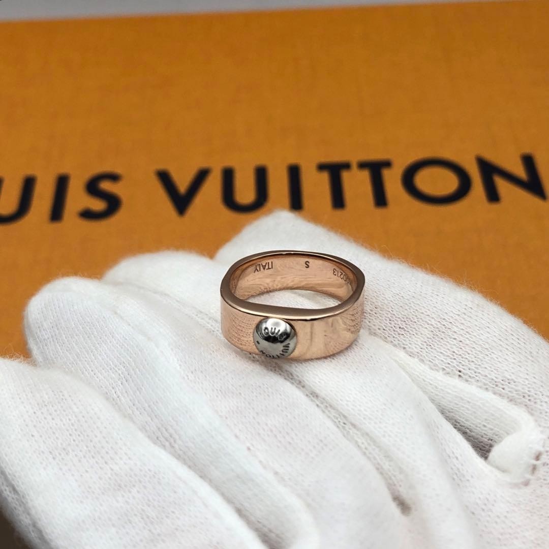 LOUIS VUITTON M00217 Nanogram Ring Pink Gold Metal Monogram Size S US 5 Auth