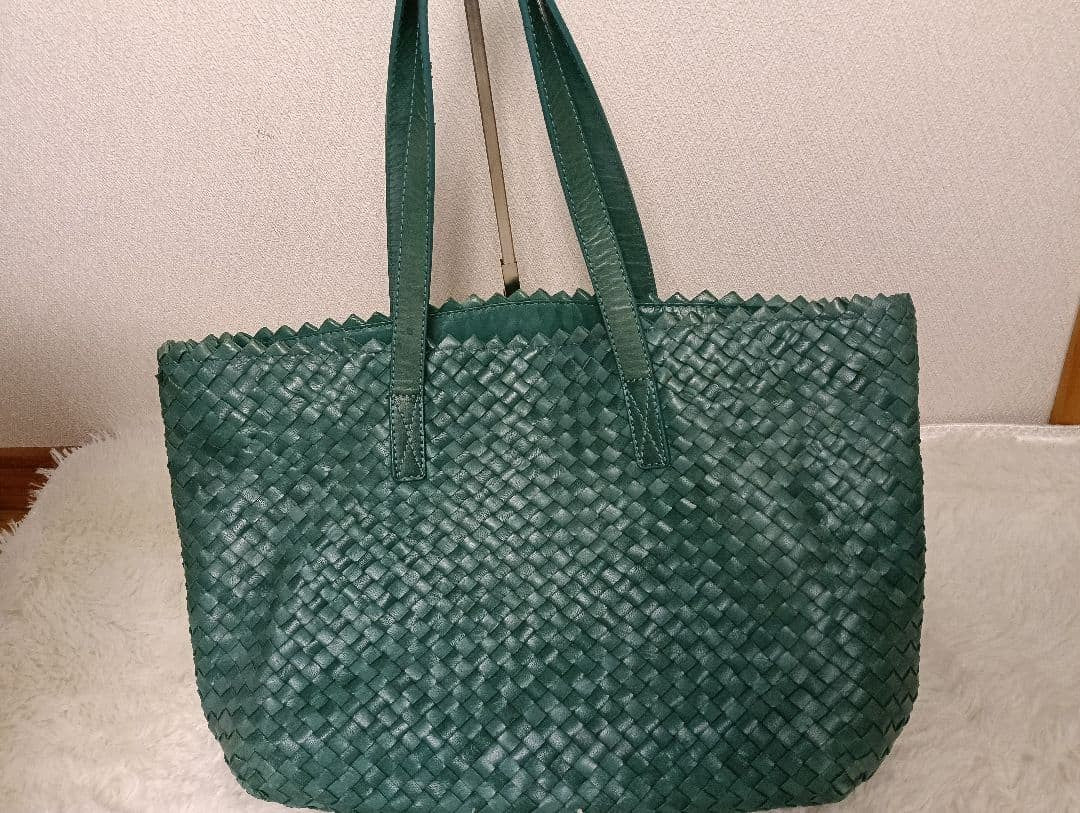 Dragon Tomorrowland Auth Woven Leather Tote Bag Green 33x25x12 cm 13.0x9.8x4.7"