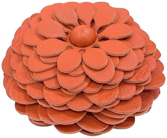LOEWE Stud Flower Charm Brooch Orange Leather Silver HW Made in Spain Auth Used