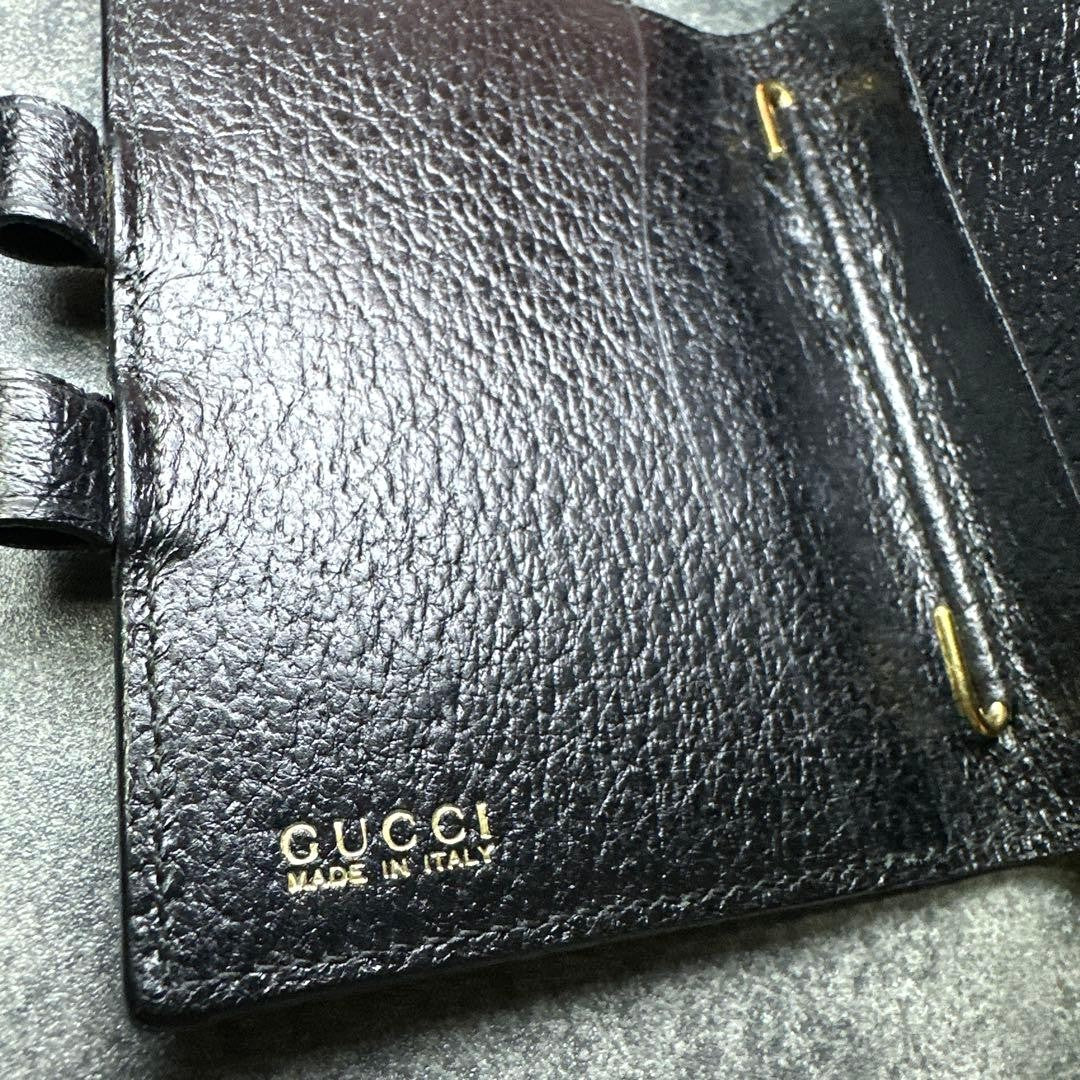 GUCCI Mini Notebook Memo Pad Cover Case Black Leather Pen Loop 8x10.5cm Vintage