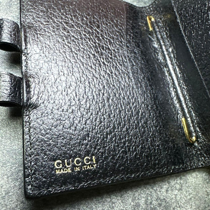 GUCCI Mini Notebook Memo Pad Cover Case Black Leather Pen Loop 8x10.5cm Vintage