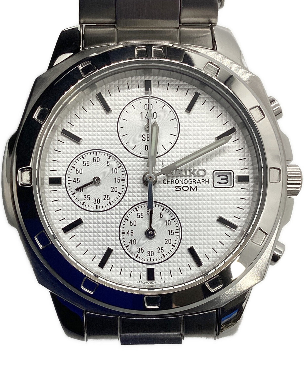 SEIKO Chronograph 7T92-0CA0 Mens Watch White Dial Stainless Steel Quartz 50M