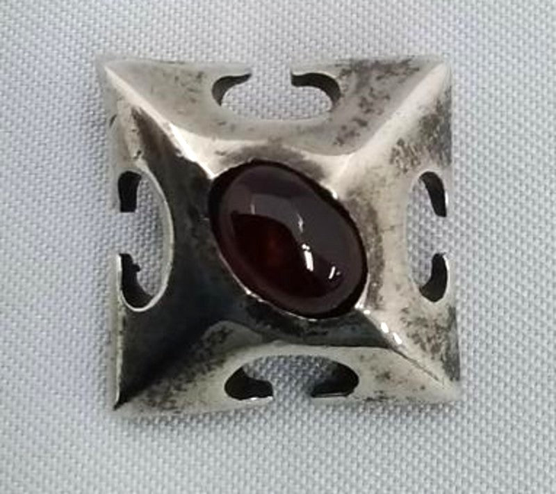 A&G Silver 925 Pendant Top Cross Gothic Garnet Red Cabochon Stone Used 2cm 0.7"