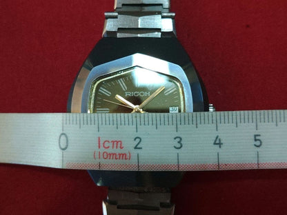 RICOH REQUARTZ 591005 Tiger Eye Dial Analog Date Watch Men Battery Replaced