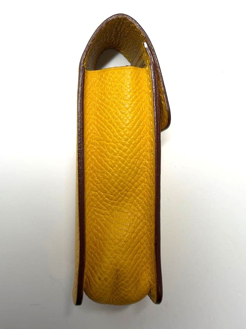 HERMES Lipstick Case Holder Yellow Epsom Leather Gold Hardware France Vintage