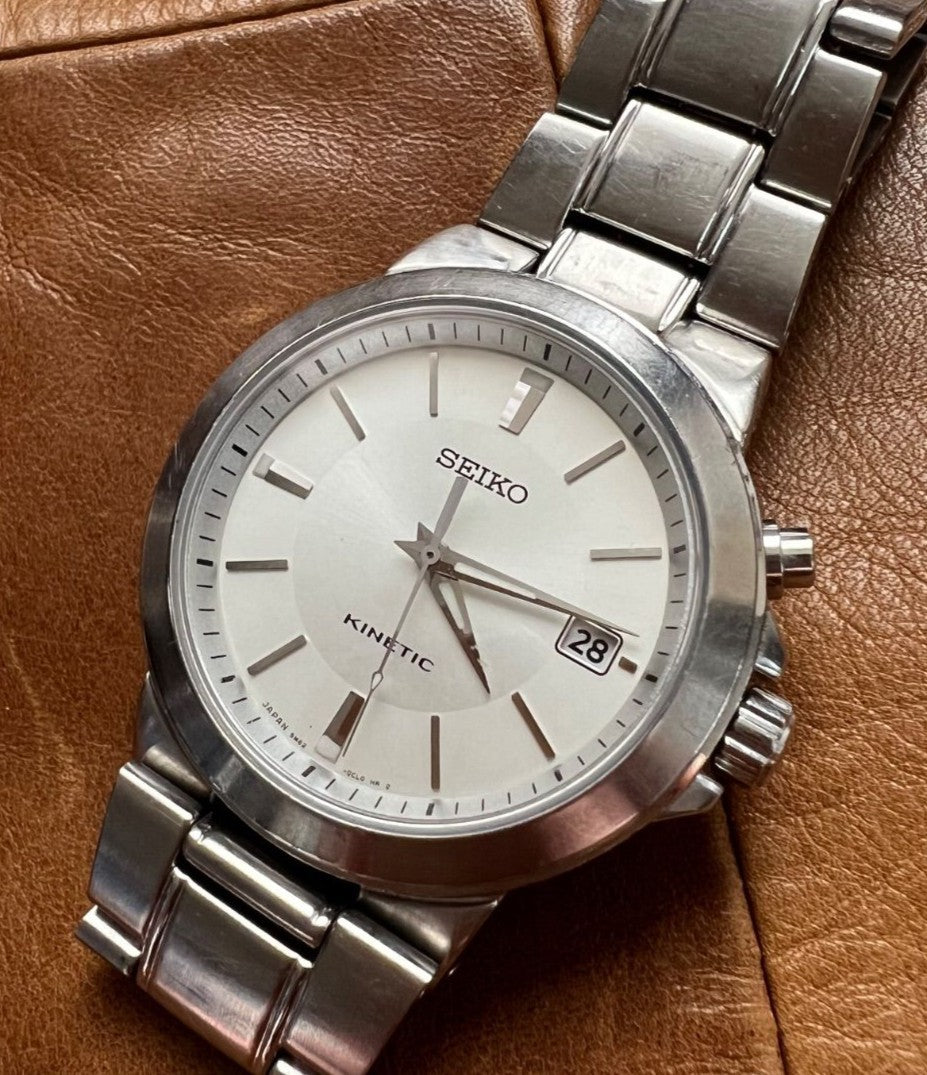 Seiko Kinetic 5M62 0BD0 Auto Quartz Analog Date Watch Men Working From Japan