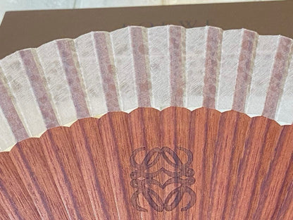 Authentic Loewe Amazona Anagram Logo Fan Brown Wood W/Box 90s Vintage Excellent