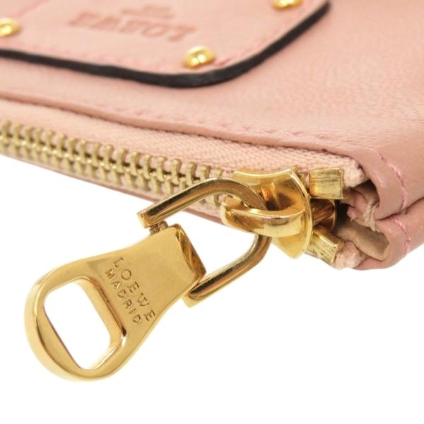 LOEWE Anagram Coin Purse Case Pink Leather Gold Hardware Wristlet Zip Pouch