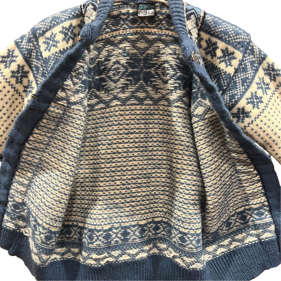 DALE OF NORWAY Nordic Cardigan Sweater Women Blue White Pure Wool Size 40 L
