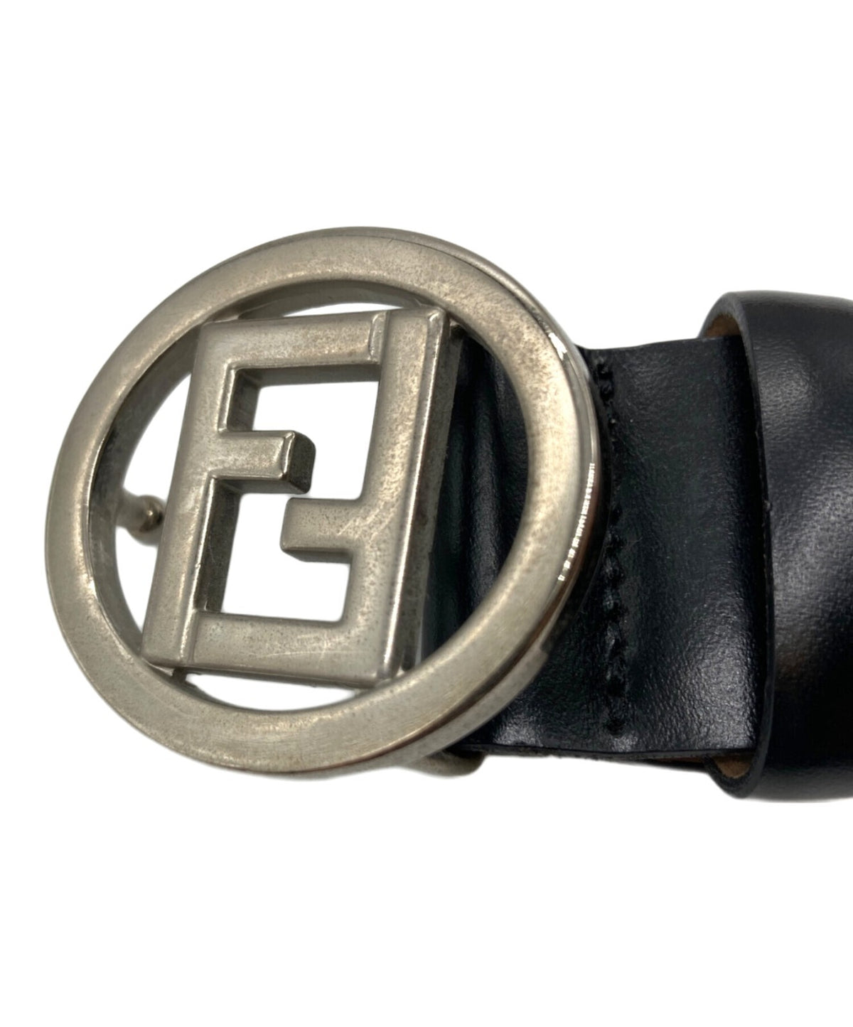 FENDI FF Logo Buckle Belt Mens Black Leather Silver Hardware 90cm 35.4in Italy
