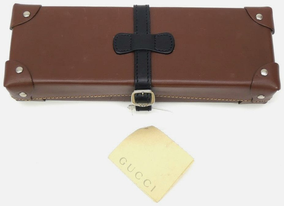 GUCCI Domino Game Set Green Leather Case 28 Pieces GG Logo 2.2in Authentic