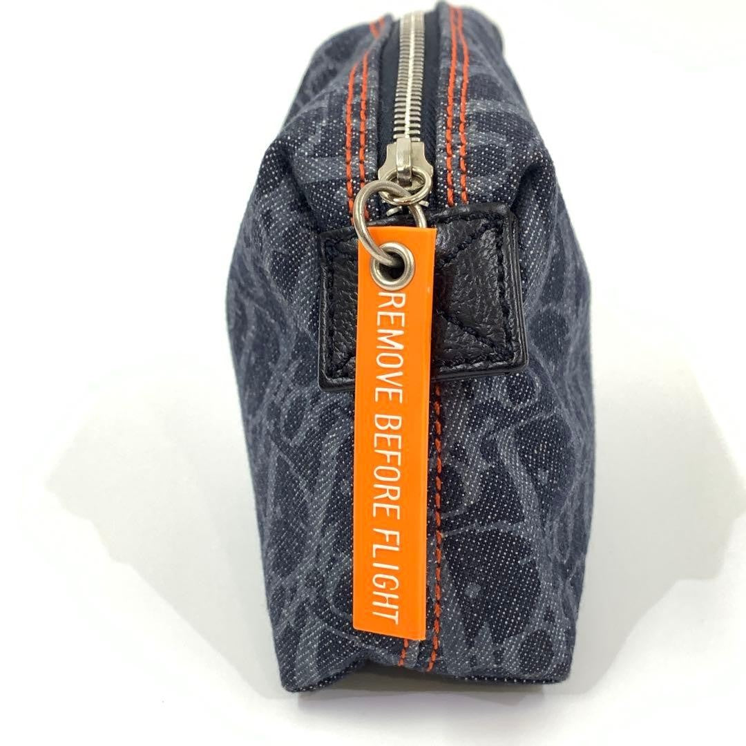 Christian Dior Pouch Trotter Navy Denim Orange Authentic CM1006 Used