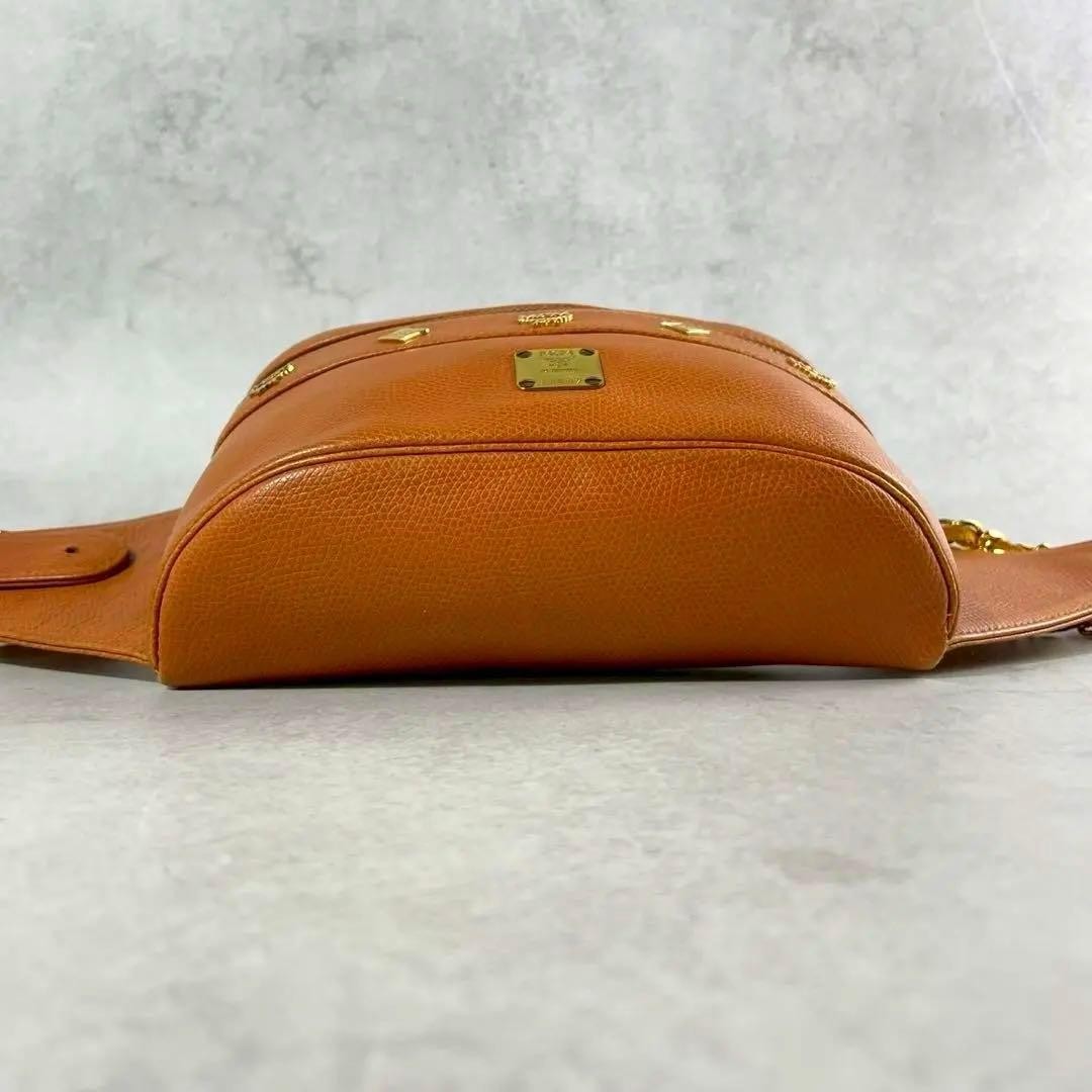 Rare MCM Brown Leather Body Bag Waist Bag Crossbody Gold Hardware Authentic