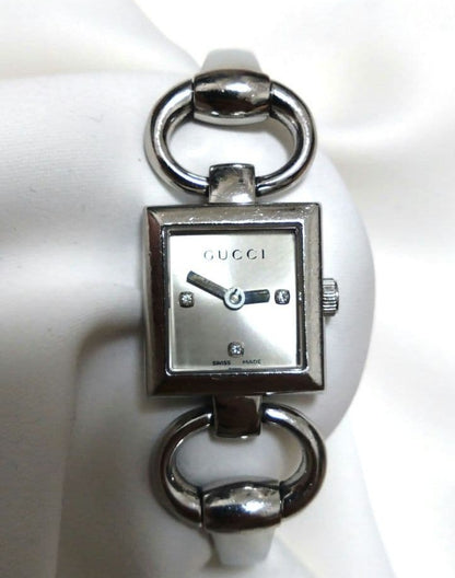 Gucci 120 3P Diamond Silver Tone Horse bit Analog Watch Women Length 6.3in