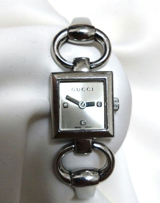 Gucci 120 3P Diamond Silver Tone Horse bit Analog Watch Women Length 6.3in