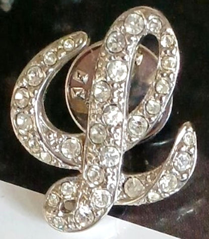 LOEWE Crystal Logo Brooch Pin Silver Tone Rhinestone L Letter Vintage Spain